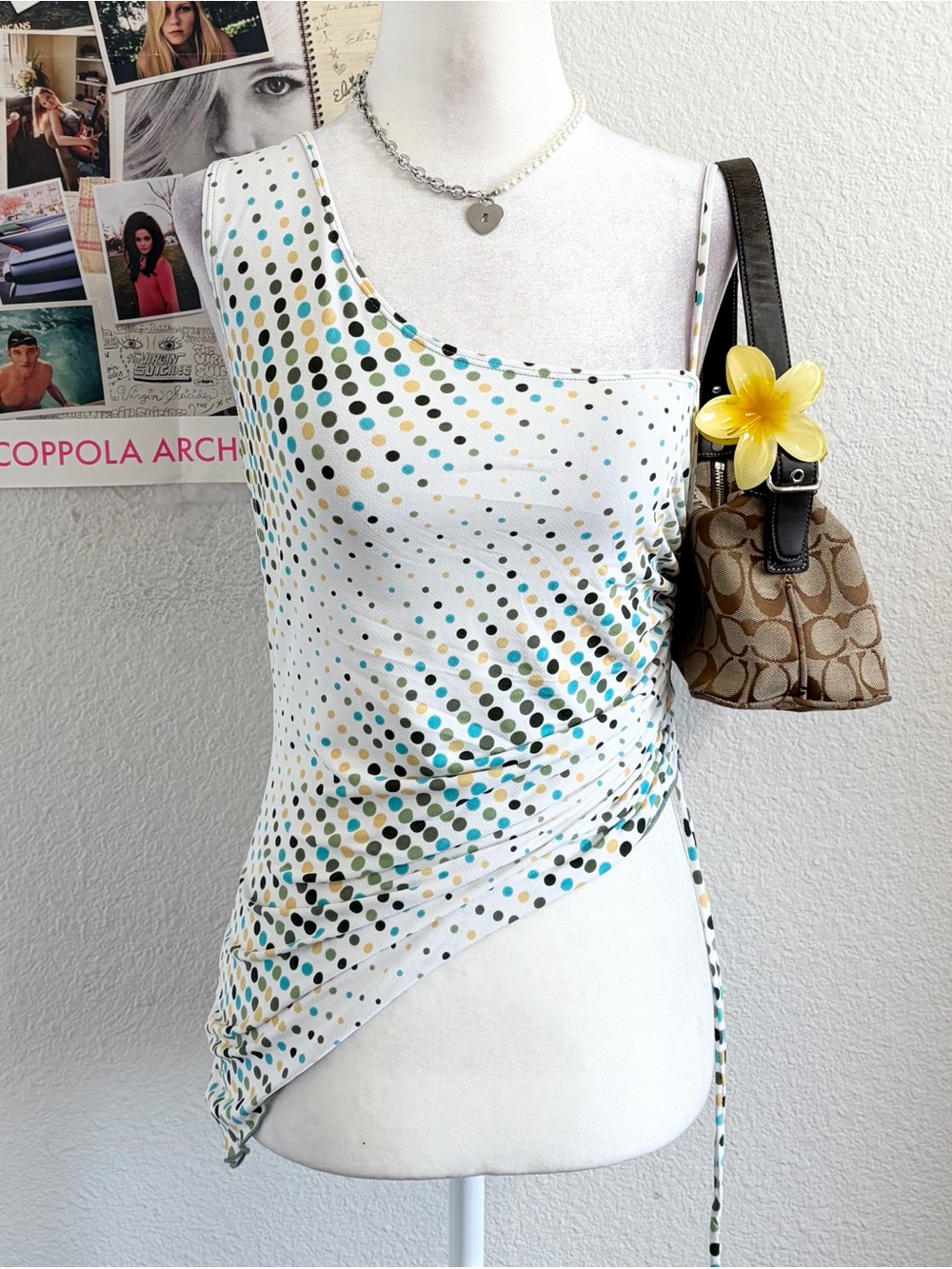 Vintage Y2K Deadstock Polka Dot Asymmetrical Tank Top